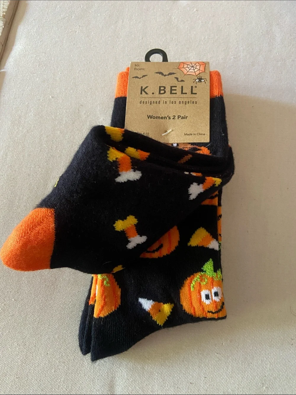 Women's Black & Orange Halloween Dog Crew Socks - 2 Pair